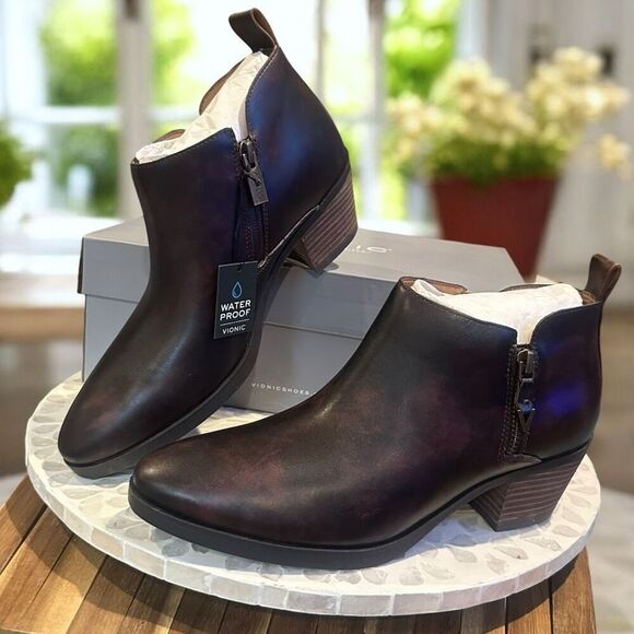 Vionic $170 Cecily Waterproof Leather Ankle Boot Dual Zip Orthotic Support Women - Picture 2 of 16